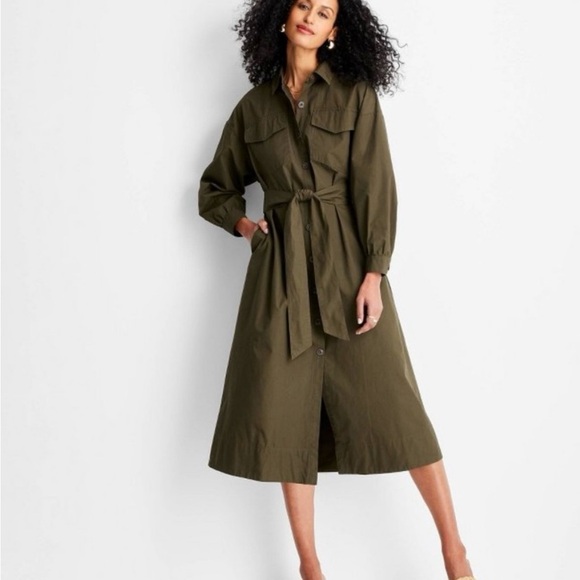 Olive Midi Shirt Dress - Picture 3 of 4